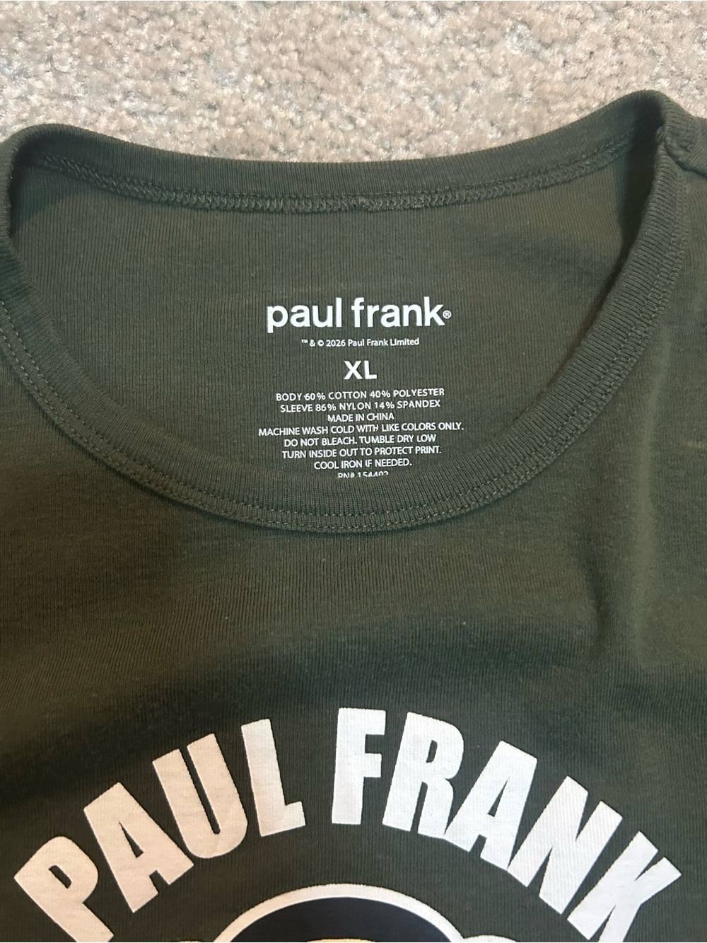 Paul Frank Olive Green Short Sleeve Tee with White Logo